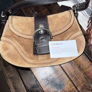 Coach suede shoulder bag with buckle